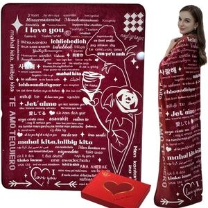Red I Love You 100 Languages Throw Blanket. Sz 50x65